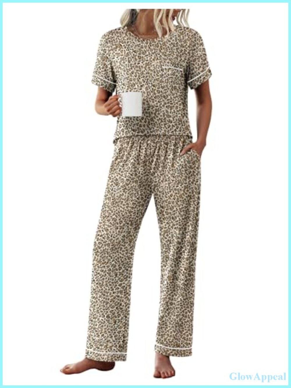 Ekouaer Women's 2-Piece Pajama Set Crew Neck Short Sleeve Lounge Sleepwear